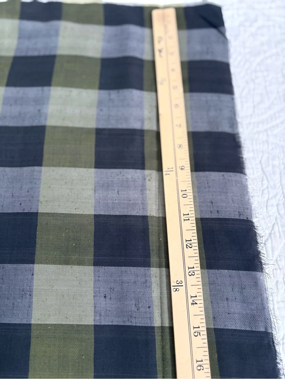 Vintage fabric 4 yards woven cotton plaid fleck green black gray 44” wide